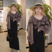 新款 设计感OL上衣 女长袖 夏季 设计总监然姐 欧柏兰奴V领衬衫