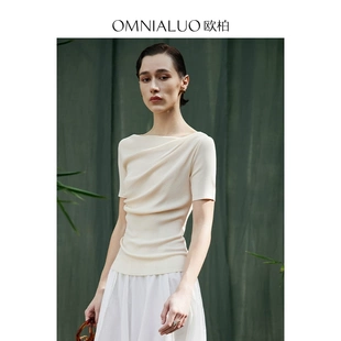 欧柏兰奴天丝短袖 T恤夏设计感OL冰丝针织上衣