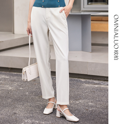 欧柏兰奴【商场同款】2024年春OL通勤纽扣纯色直筒裤中高腰长裤