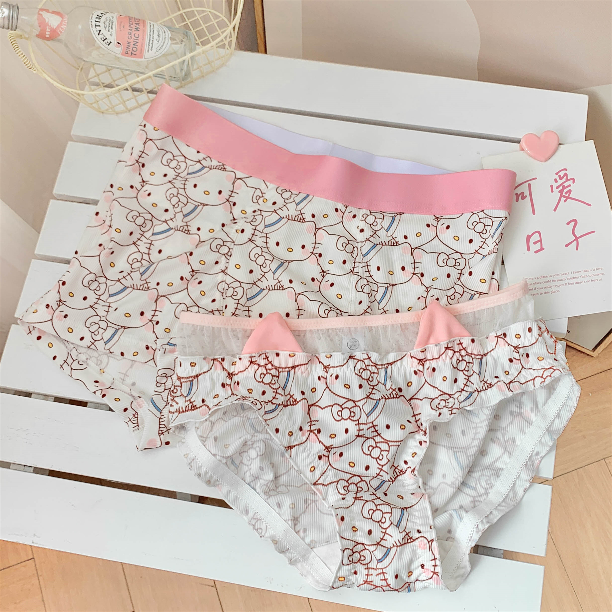 hellokitty情侣内裤可爱卡通KT猫一男一女纯欲冰丝2023新款透气薄