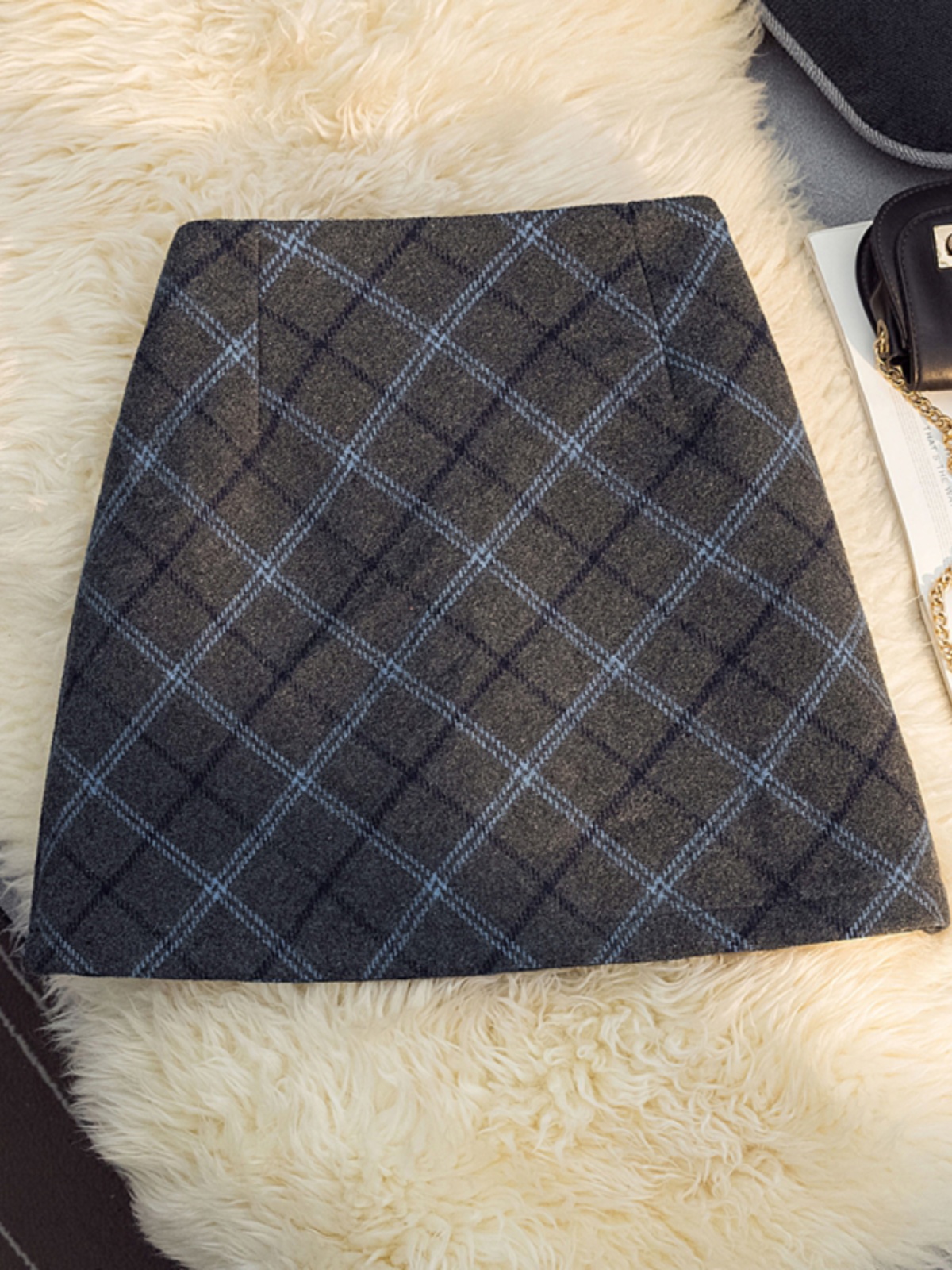 深灰色格子加厚毛呢半身裙女冬季格雷系a字包臀浅色止步bf短裙子
