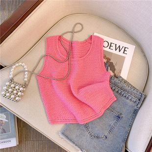 玫红色针织吊带背心女夏多巴胺穿搭外穿泰式三亚海边甜辣jazz上衣