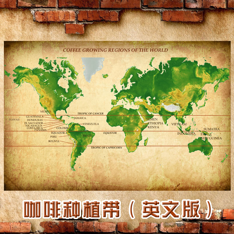 超大彩色巨幅世界 咖啡种植带酒吧客厅装饰画创意海报壁画墙纸图片