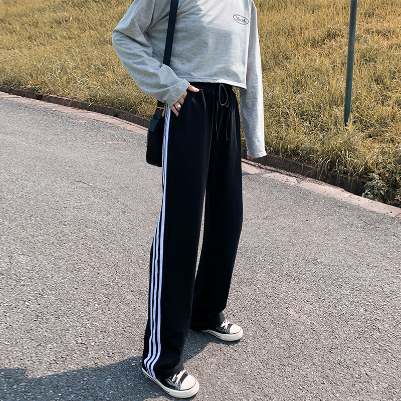 灰色运动裤女春秋宽松直筒新款高腰垂感显瘦百搭小个子阔腿裤