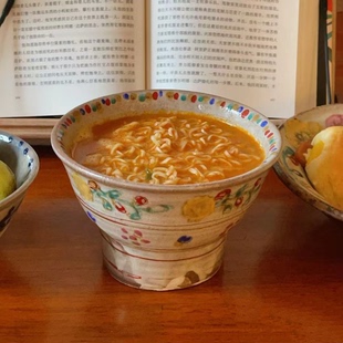 彩花拉面碗 餐具抹茶碗椭圆盘高温可爱卡通大容量国内餐具餐具