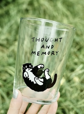 韩国Huginn and muninn创意可爱奶牛猫玻璃杯水杯牛奶杯冷饮杯XF3