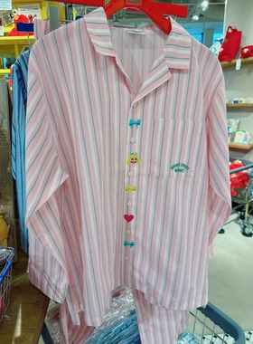 芝麻睡衣美式潮牌条纹设计刺绣长袖衬衫男女纯棉衬衣外套