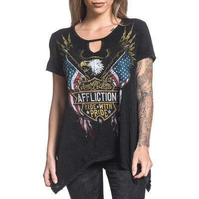 AFFLICTION美式复古做旧水洗短袖T恤女宽松显瘦百搭上衣