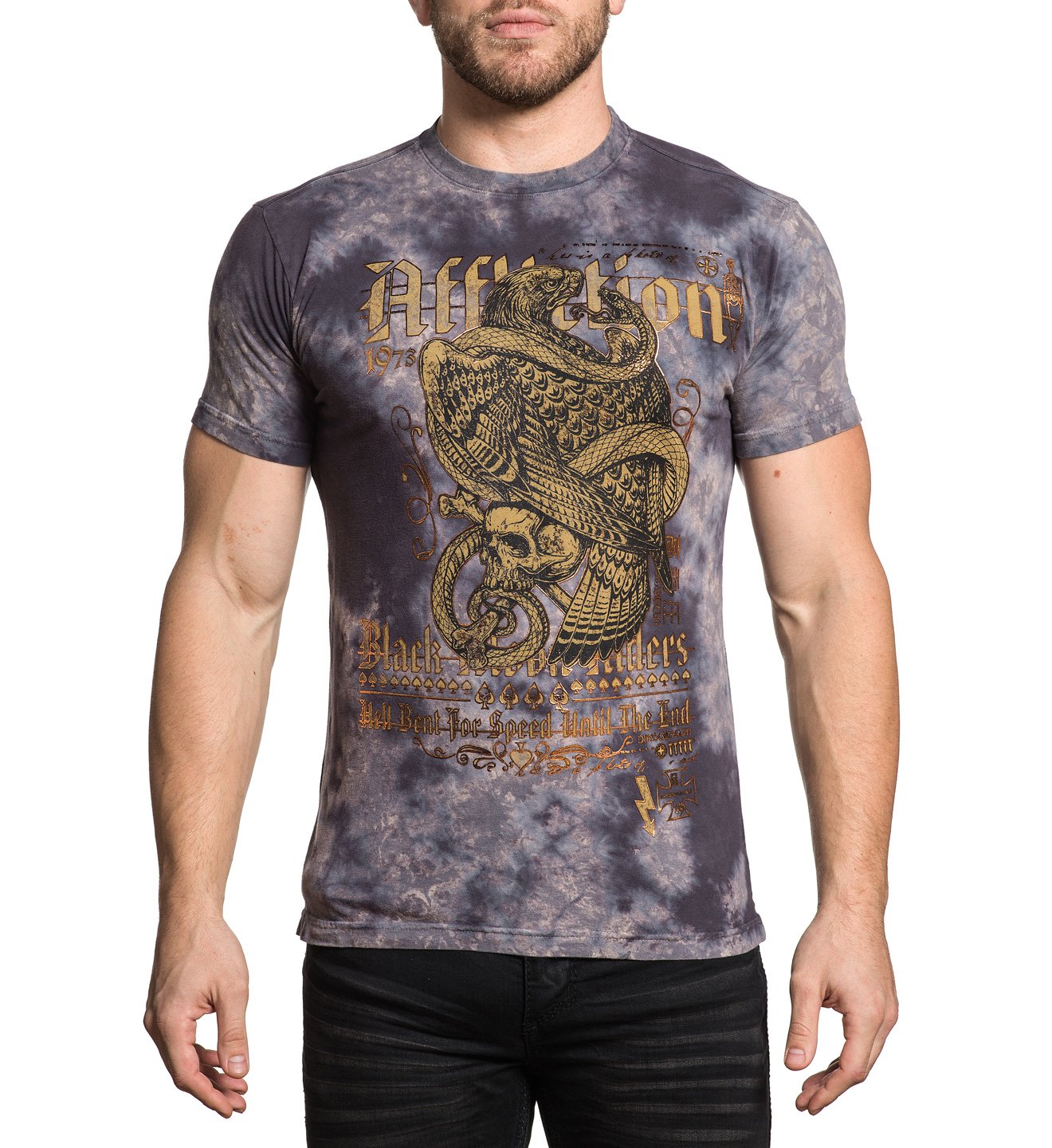 affliction美国潮牌 夏季复古休闲做旧修身老鹰毒蛇印花短袖t恤男