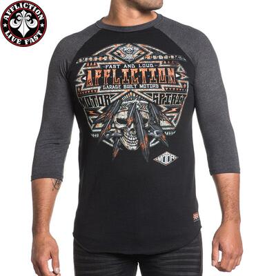 affliction美式潮牌复古撞色插肩袖长袖男T秋季机车骷髅重磅T恤