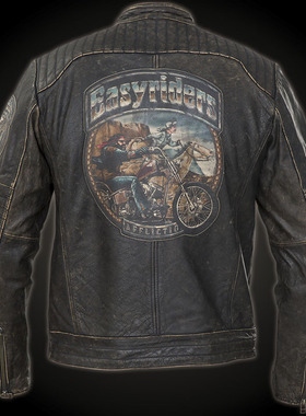 Affliction 美国本土潮牌 男士复古拼接做旧印花机车外套皮衣夹克