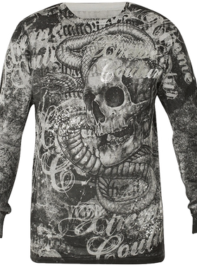 affliction 欧美风 时尚修身朋克嘻哈骷髅蛇蝎个性印花长袖T恤男