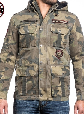 Affliction迷彩棉外套男 美国本土潮牌多口袋加厚机车潮外套