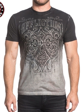 Affliction美国本土潮牌 男款复古做旧潮流宽松图腾印花短袖T恤