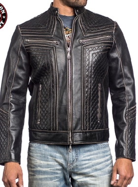 Affliction机车皮衣男 复古修身 经典骷髅 欧美风真皮夹克潮外套