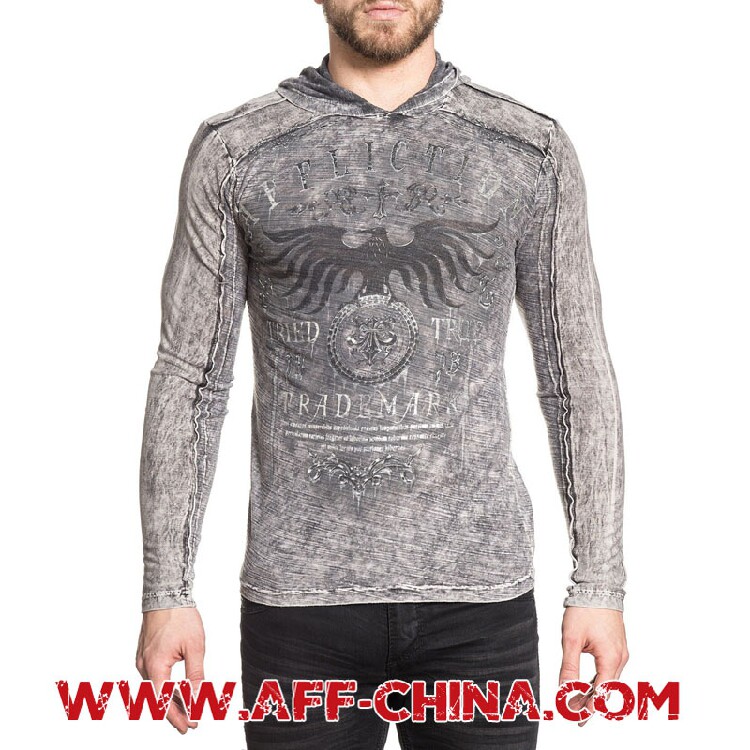 Affliction 欧美风 春秋薄款双面穿做旧修身骷髅老鹰长袖潮流卫衣