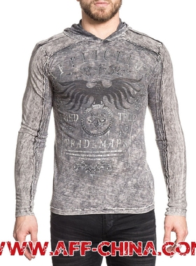 Affliction 欧美风 春秋薄款双面穿做旧修身骷髅老鹰长袖潮流卫衣