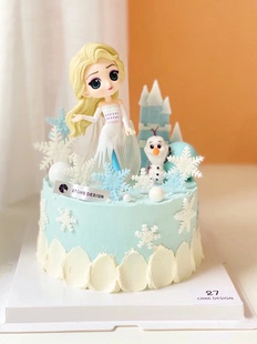 小女孩生日蛋糕装 饰品冰雪女王摆件爱莎公主手办雪宝城堡生日插牌