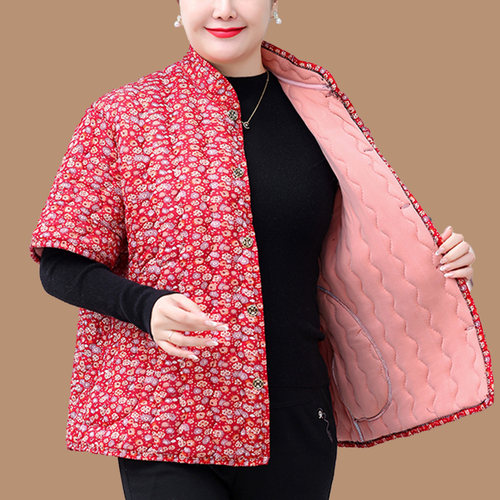 女士加大180斤220斤妈妈碎花棉马甲女半袖加厚保暖背心奶奶马夹