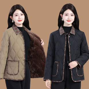 妈妈冬装新款女士加绒棉衣加厚保暖棉袄中老年女洋气翻领棉服外套