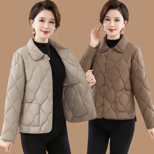 妈妈冬装保暖纯色棉袄休闲百搭休闲百搭加棉外套中老年洋气棉袄女