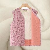 妈妈女士冬季 加绒加厚碎花小棉袄老年人马甲奶奶保暖背心马夹坎肩