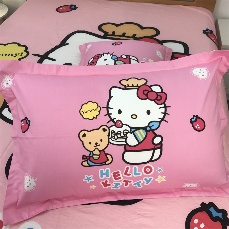hellokitty枕头套一对装纯棉全大人儿童凯蒂KT猫48*74家用女孩子