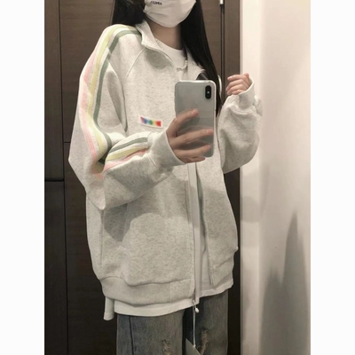 秋冬甜美三条杠学生立领外套女韩系减龄宽松休闲日常穿搭上衣潮