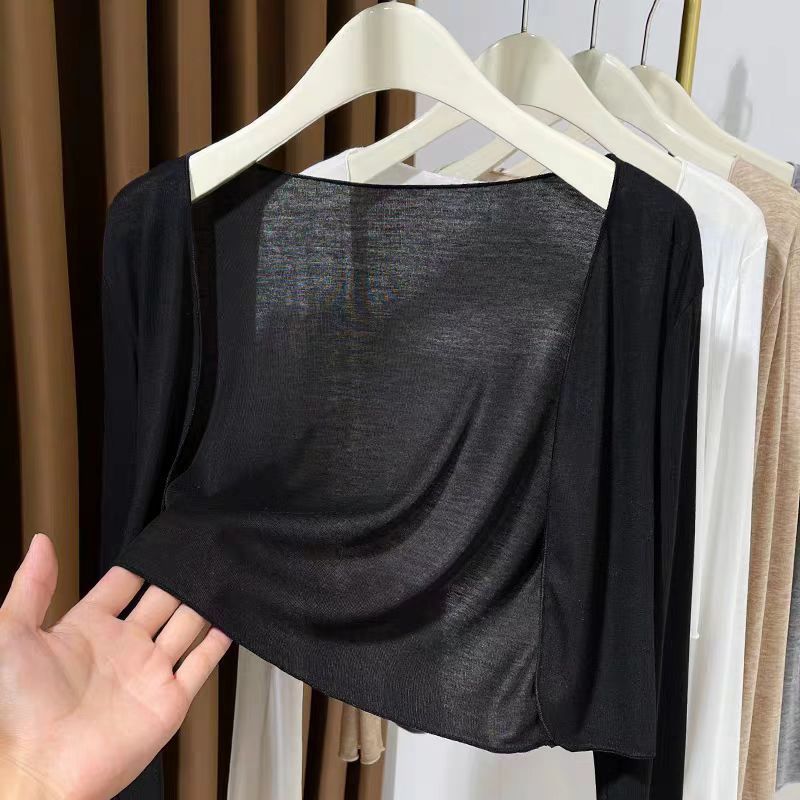 轻薄白色防晒开衫外套女配吊带裙子披肩外搭高级感长袖小坎肩罩衫