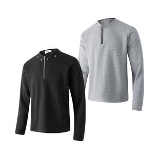 美式重磅半拉链长袖T恤男装宽松休闲铆钉装饰打底衫上衣灰色小众