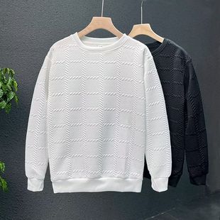 2025秋季上新提花立体浮雕男装潮牌长袖卫衣百搭休闲圆领打底衫