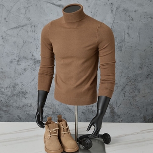 秋冬季打底衫衫男商务青年高领套头毛线衣保暖针织衫男装时尚上衣