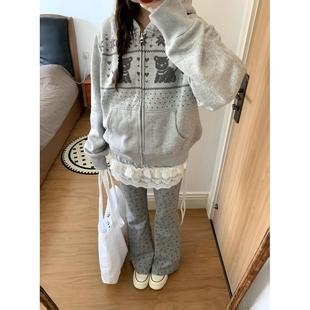 原版做工后包韩系灰色连帽卫衣女早秋季短款拉链开衫外套