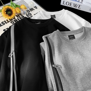 轻奢男装品质重磅大码潮牌男士圆领长袖T恤时尚百搭休闲简约上衣