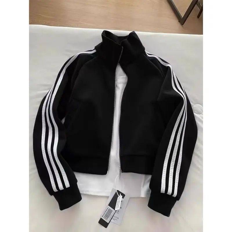 三条杠短款卫衣外套女2024新款春秋款棒球服秋季初秋运动早秋穿搭