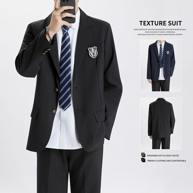 学院风dk日系制服西装外套男春秋季宽松痞帅休闲西服学生班服套装