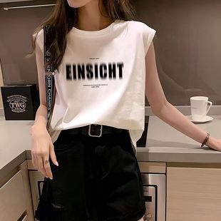 古着感个性百搭背心T恤女2025夏季新款透气白色无袖网红炸街上衣