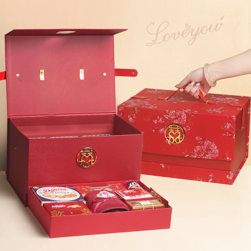 结婚喜糖国风双层礼盒成品大包装喜饼套装红色婚庆订婚回礼糖果盒