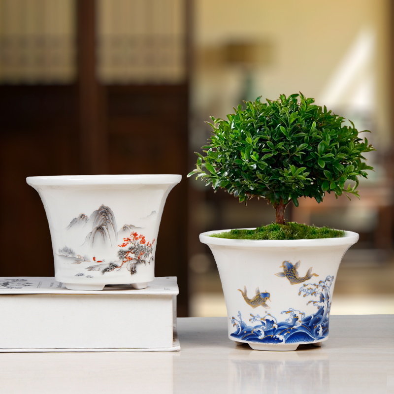 中国风高温陶瓷花盆三足圆形方形