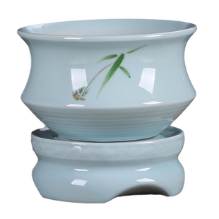 青瓷多肉蝴蝶兰专用花盆带底座大号陶瓷懒人简约吊兰绿植兰花盆景