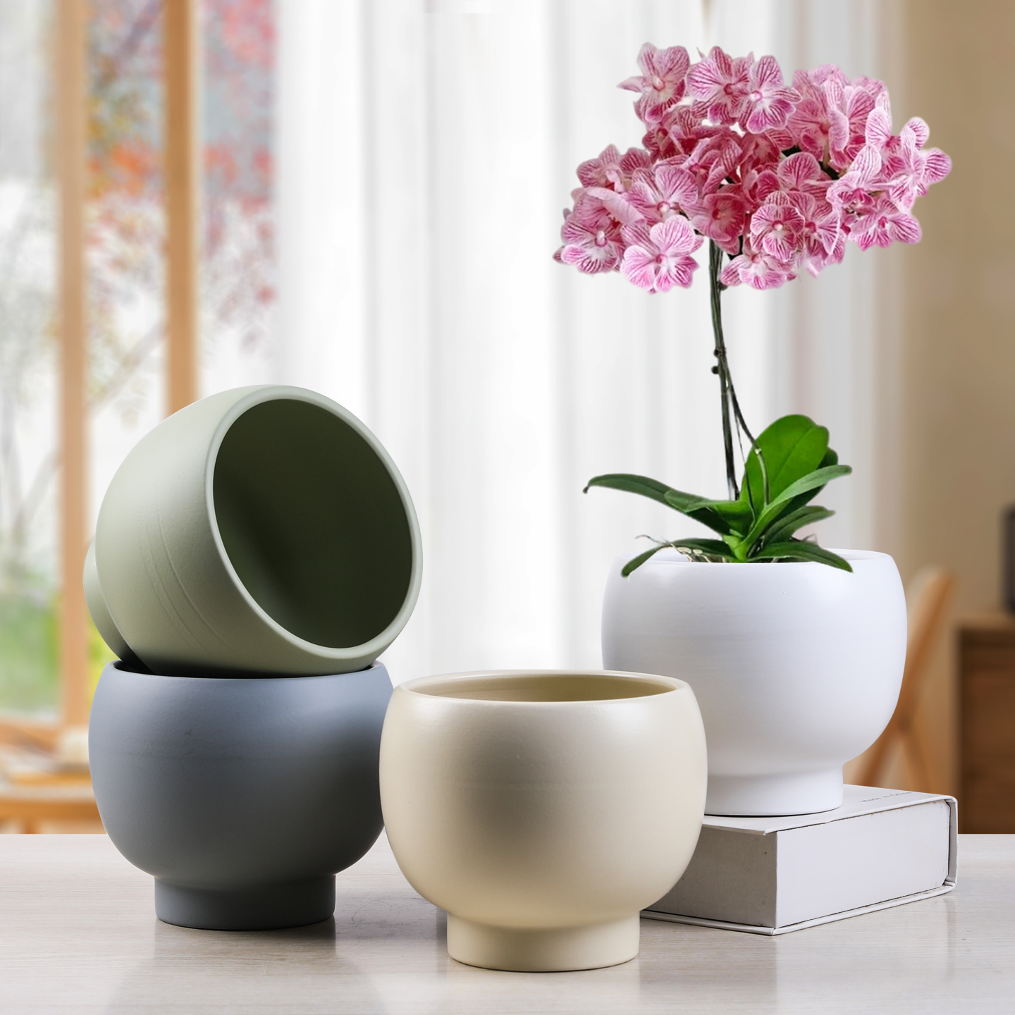 北欧简约亚光陶瓷花盆大号