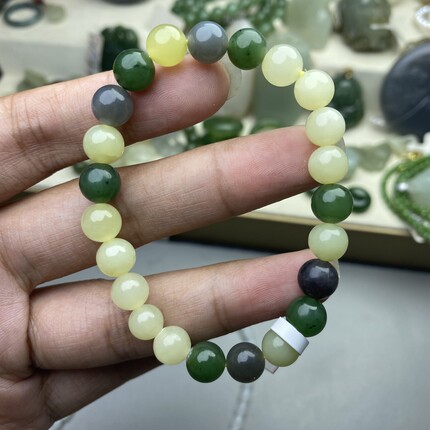 和田玉黄口多宝手串搭配碧玉珠烟紫珠8mm手串