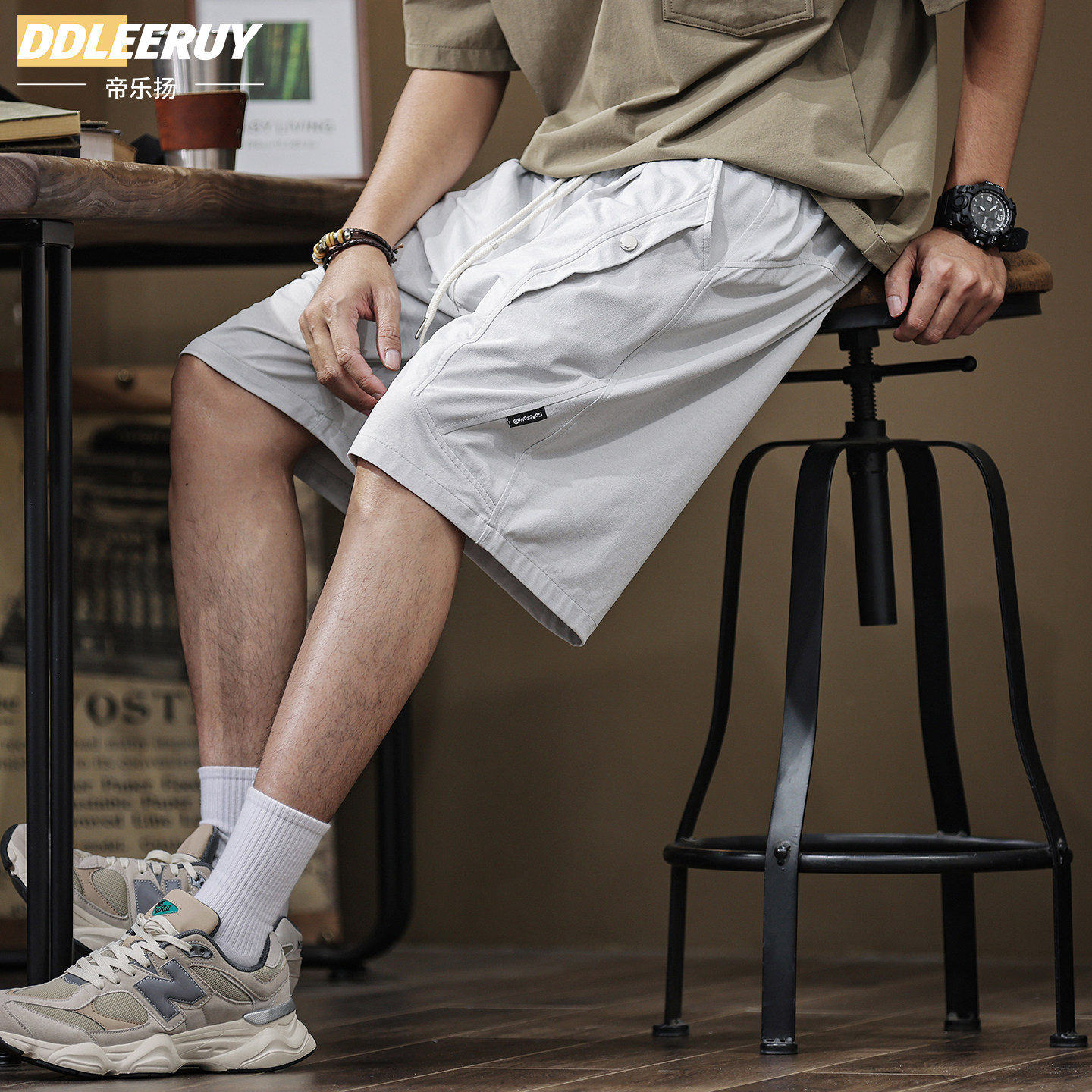 冰丝速干休闲短裤男士夏季宽松大码中裤潮牌美式拼接直筒五分裤子,男装,短裤,淘宝优惠券,粉丝福利购,淘宝优惠卷