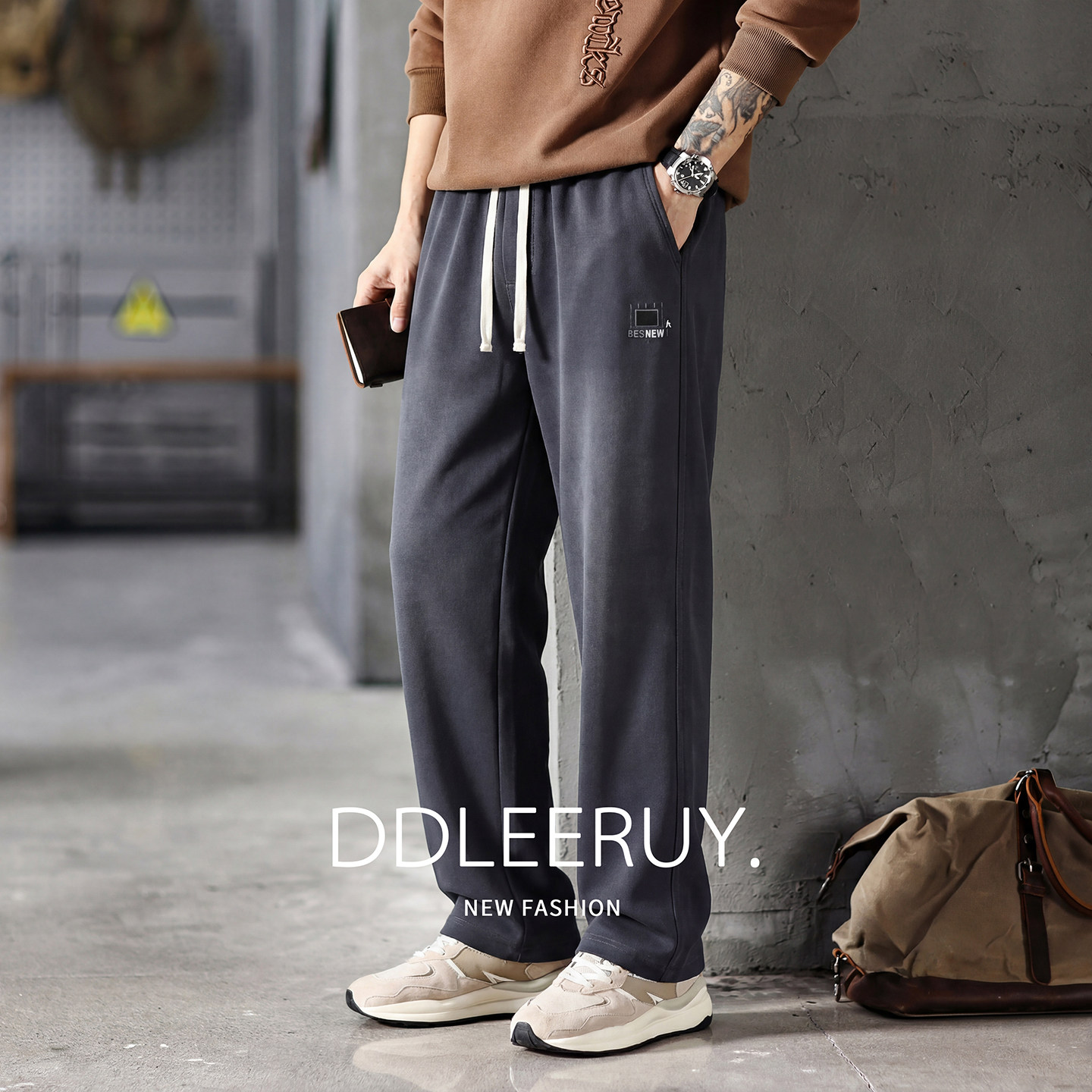 莱赛尔直筒休闲裤男士秋冬季新款宽松大码潮牌抽绳松紧腰运动长裤,男装,休闲裤,淘宝优惠券,粉丝福利购,淘宝优惠卷