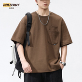 潮牌设计感口袋上衣服宽松圆领半袖 美式 夏季 T恤男士 体恤 重磅短袖