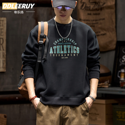 重磅长袖上衣男字母印花圆领卫衣