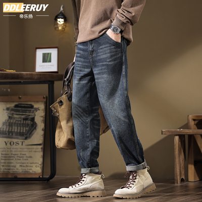 高端美式复古直筒牛仔裤宽松大码