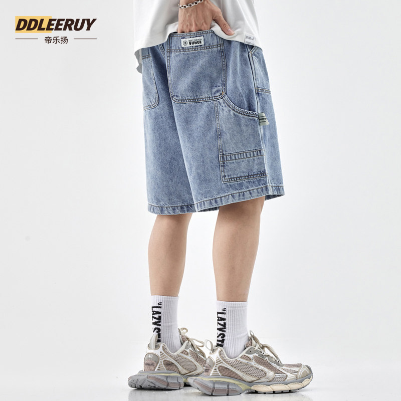 复古水洗工装牛仔短裤男士夏季宽松休闲五分裤美式高街直筒中裤男,男装,短裤,淘宝优惠券,粉丝福利购,淘宝优惠卷