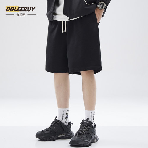黑色休闲五分裤男士针织运动短裤