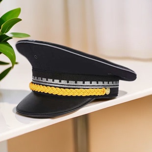 新款城市保安大檐帽春秋夏季网纱平顶帽藏蓝色综合大沿帽